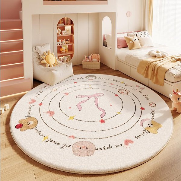 DecoracióN De Dormitorio Estilo Dibujos Animados Alfombra Suave Alfombrilla Antideslizante Para Recibidor Alfombras Redondas Lindas Para Sala De Estar Gruesa Alfombrilla De Piso De Felpa Para Mesita De Noche 80X80Cm-image