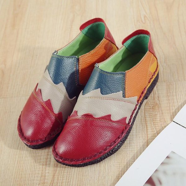 Zapatos Individuales Suaves De Piel De Vaca Para Mujer, Estilo éTnico, Color Moteado, Cuero Genuino, Zapatos Individuales Para Mujer 41 Black-image