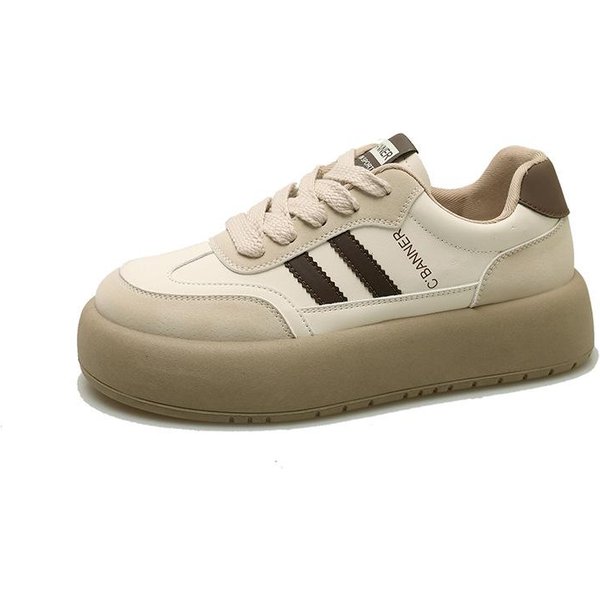 Zapatos De Entrenamiento Alemanes Con Plataforma De Cuero Para Mujer Nuevos De Primavera Verano VersáTiles Zapatos Con Plataforma Elevadora Deportivos Casuales Retro 40 Beige-image