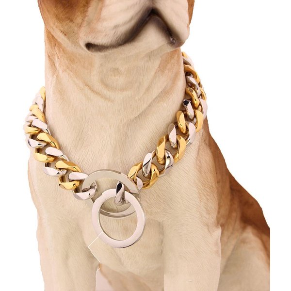 Collar De Acero Inoxidable Premium De 15 MM Para Perro Cadena Dorada Elegante EslabóN Cubano Cadena P Duradera De Entrenamiento Para Perros Grandes Doberman Pitbull Rottweiler 18Inch (46Cm) -15MM-image