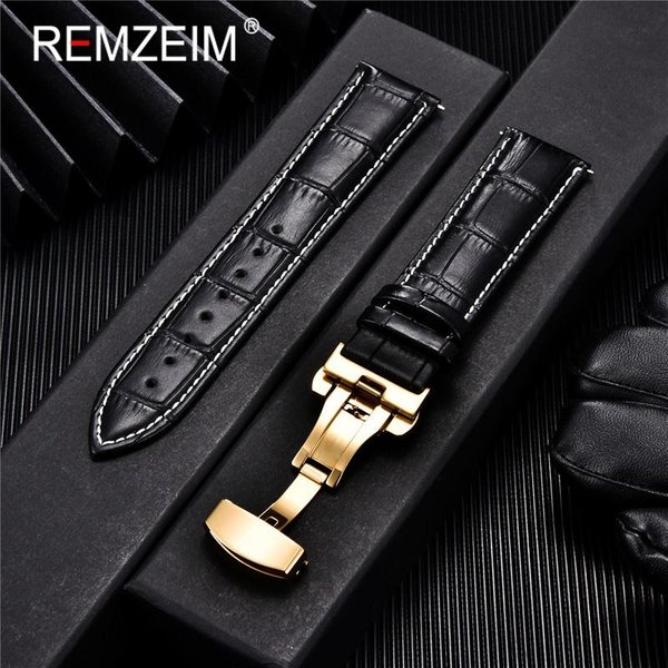 Pasek Do Zegarka Z Prawdziwej SkóRy SkóRa CielęCa MężCzyźNi Kobiety Wymień Pasek Do Zegarka 18Mm 20Mm 22Mm 24Mm Z Paskiem Do Zegarka Z Klamrą Motylkową 22Mm Black-image