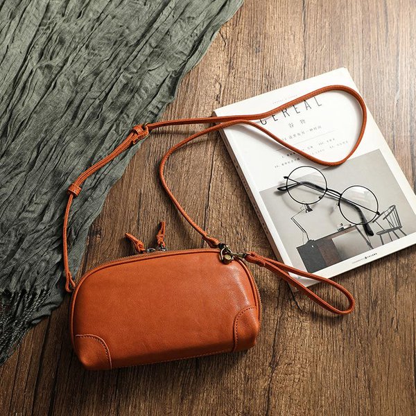 Johnature Simple Cuero Genuino Mujer Bolso PequeñO Ocio Natural Suave Piel De Vaca Color SóLido VersáTil Bolsos De Hombro Y Crossbody MarróN-image