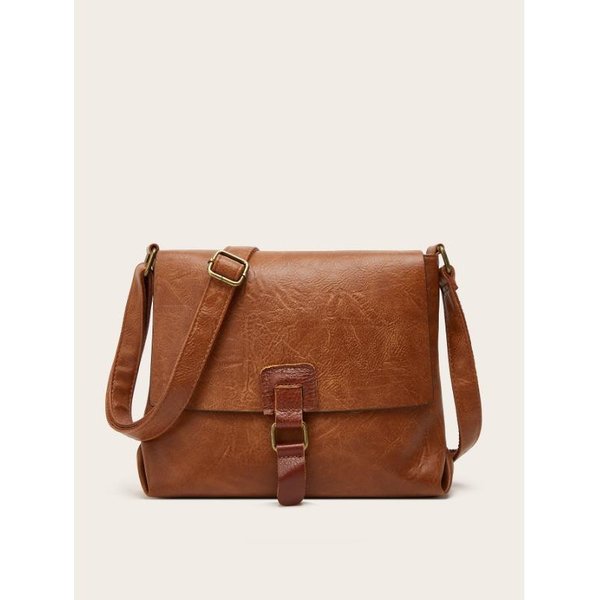 MięKka SkóRzana Damska Torba Na Ramię Vintage Torba Listonoszka Casualowa Torba Crossbody KopertóWka Jasny Kolor BrąZowy-image
