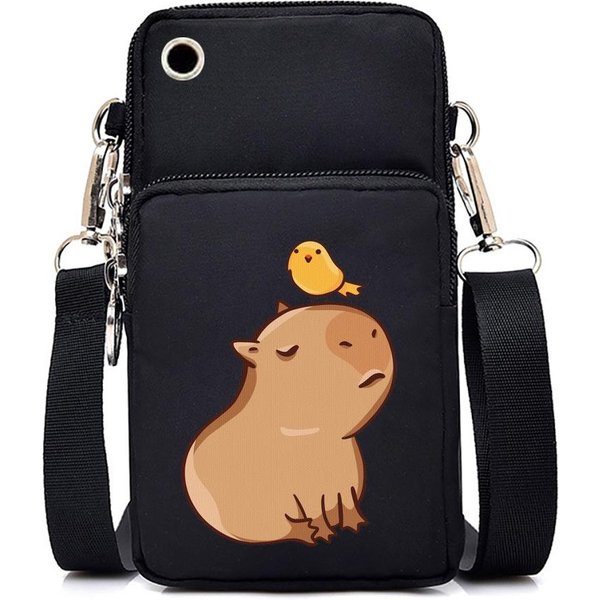 KreskóWkowa Kapibara Mini Torba Na Telefon KomóRkowy Nylonowa MałA Torba Na Ramię Crossbody Portmonetka Dla Unisex-image