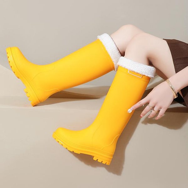Botas De Lluvia Gruesas Botas De Lluvia Para Mujer Adulto Faionable Para Exterior Impermeables Antideslizantes Resistentes Al Desgaste Botas Largas 39-40 Yellow-image