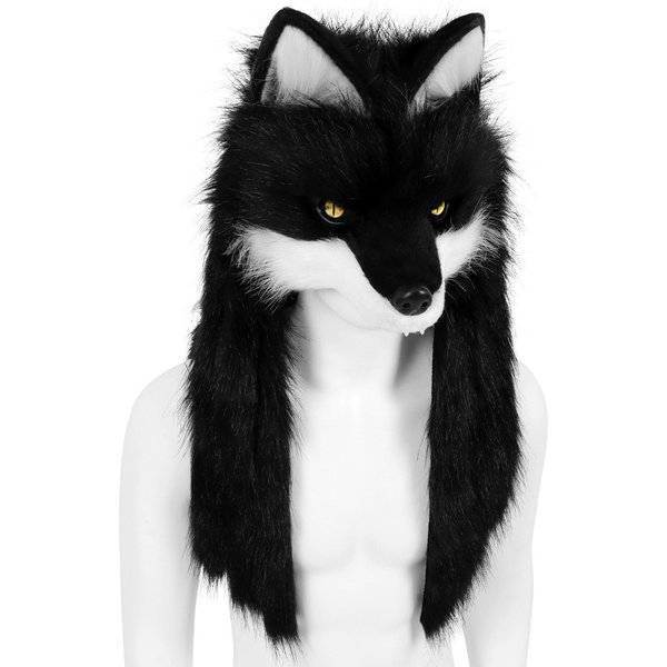 Maskotka ZwierzęCa Wilk Lis GłOwa Maski Pluszowe Akcesoria Kostiumowe Na Halloween Cosplay Imprezę Black-image