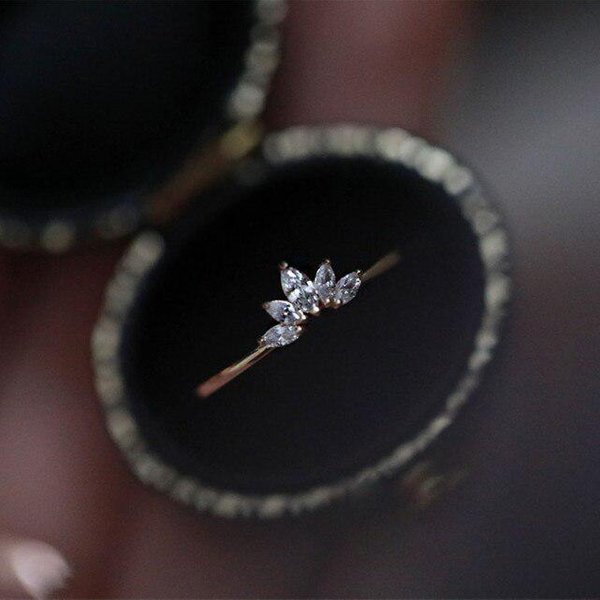 Plata De Ley 925 Chapado En Oro De 14K Anillo De Corona De Cristal Coreano Moda Para Mujer JoyeríA Noble De Aniversario 5 Plata-image