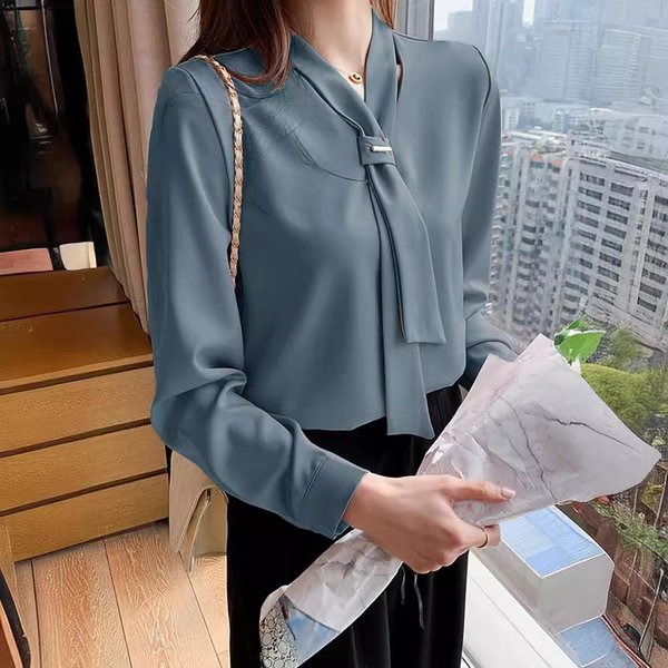 Camisa Blanca De Gasa Para Ropa De Primavera De Mujer Nueva Moda Con DiseñO Reductor De Edad Y Temperamento Nicho Manga Larga Top Profesional 2XL Gray-image