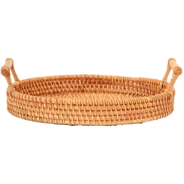 RęCznie Tkana OkrąGłA Rattanowa Taca Do Serwowania Koszyk Na Chleb Owoce Deser PrzekąSki Z Uchwytami ŚRednica 22Cm Brown-image