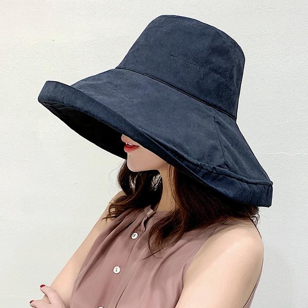 Sombrero De Mujer Sombrero De Pescador PanameñO Mujeres Cuatro Estaciones Sombrero De Pescador Sombrero De Ala Ancha Sombrero De Pescador De Doble Cara Visera Solar C 56-58CM Gray-image