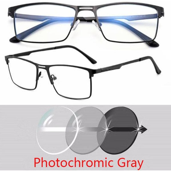 0 -0.5 -0.75 Do -6.0 Metalowe PełNe Oprawki SłOńCe Fotochromowe Kwadratowe Okulary Korekcyjne Z Mocą Cylindryczną Myopia -0.75-image