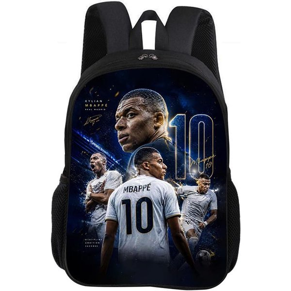 M-Mbappe Tornister Szkolny Gwiazda PiłKi NożNej Plecak DziecięCy Plecak Plecak Modny Tornister PiłKarski Sportowy Plecak Prezent Dla Dzieci Black-image