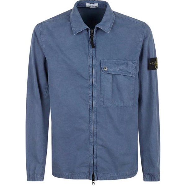 Stone Island Ss24 Bolsillo Lavado Desgastado Cepillado AlgodóN Cuello Puntiagudo Cremallera Bidireccional Chaqueta Camisa Hombre Chaqueta Azul Oscuro 8015119WN-V0124 L Gray-image