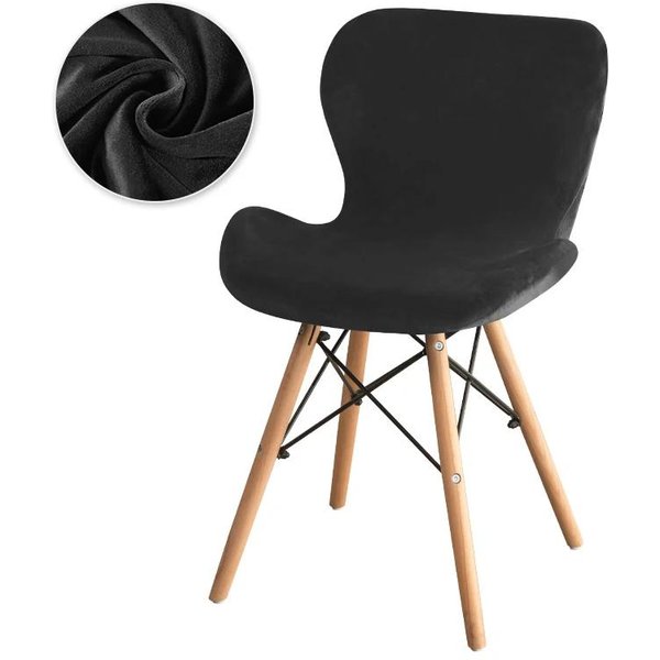 Funda Para Silla Mariposa Terciopelo Taburete De Comedor Silla De Acento Funda EláStica Lavable Fundas De Asiento 1 Pieza Curva 1Pc Black-image
