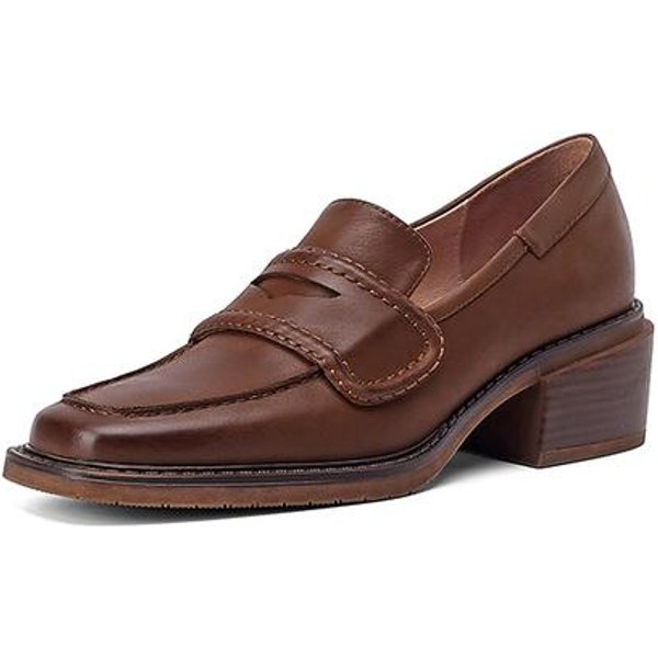 Moda Zapatos De Mujer De Cuero Genuino Slip-On Casuales Mocasines Punta Cuadrada Zapatos Simples Zapatos De TacóN Grueso Mujer Zapatos De Mujer 34 Black-image