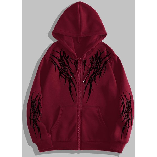 MęSkie Bluzy Z Kapturem W Stylu Gotyckim Casualowe Z DłUgim RęKawem MęSkie Bluzy Rozpinane Z Zamkiem BłYskawicznym Bluzy Z DłUgim RęKawem Y2K Bluza WkłAdana XXL Czerwony-image