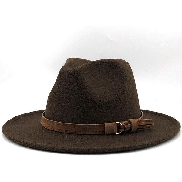 Proste Kobiety MężCzyźNi WełNiany Kapelusz Fedora Ze SkóRzaną WstążKą DżEntelmen Elegancka Dama Szerokie Rondo Jazz KośCiół Panama Czapka Sombrero 56-58-60CM 56-58CM Black-image