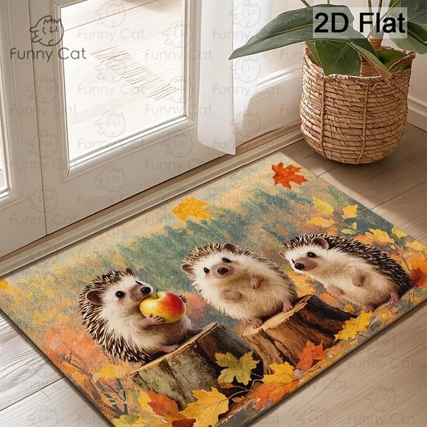 Uroczy Jeż Jesienny Wycieraczka Przed Drzwi AntypośLizgowa Zmywalna PułApka Na Brud Odporna Na Plamy ChłOnna WytrzymałA Mata PodłOgowa 50X80CM (1.6X2.6FT-image