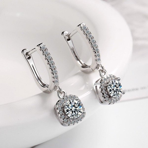 Pendientes De Tuerca Cuadrados De Circonita De Plata De Ley 925 Para Mujer, JoyeríA Para Fiesta De Compromiso Nupcial, Previenen La Alergia Eh410 White-image