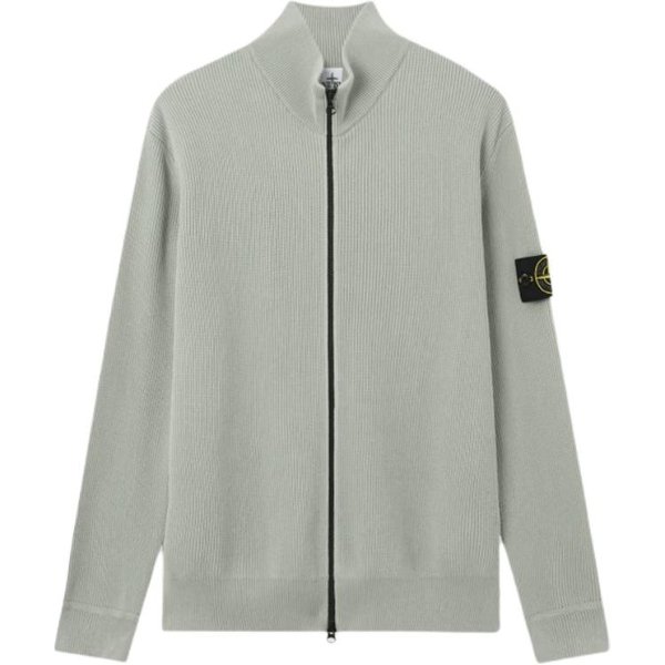 Stone Island Kolekcja Wiosna Lato SS26 Sweter Dzianinowy Z PrążKowanym KołNierzem StóJką, PodwóJnym Zamkiem, W Stylu Vintage, Casual, Unisex L1S155100126S00D8-V0055 L Gray-image