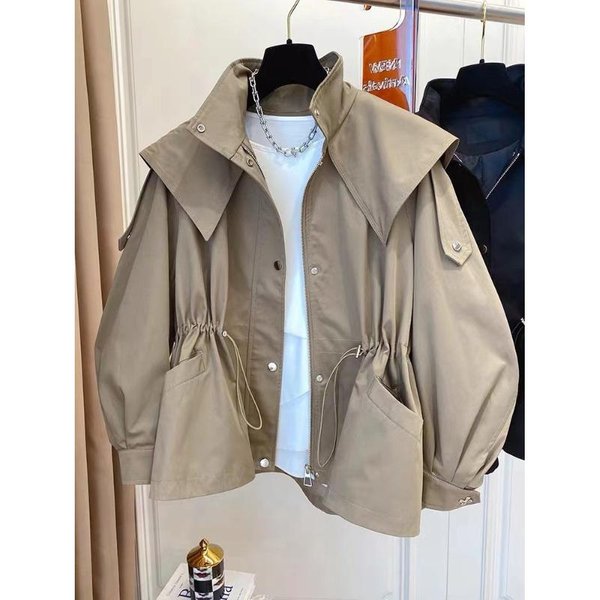 Principios De OtoñO Nuevo Abrigo Trench Casual Suelto Corto Con CinturóN De CordóN Para Mujer Primavera Y OtoñO M Gray-image
