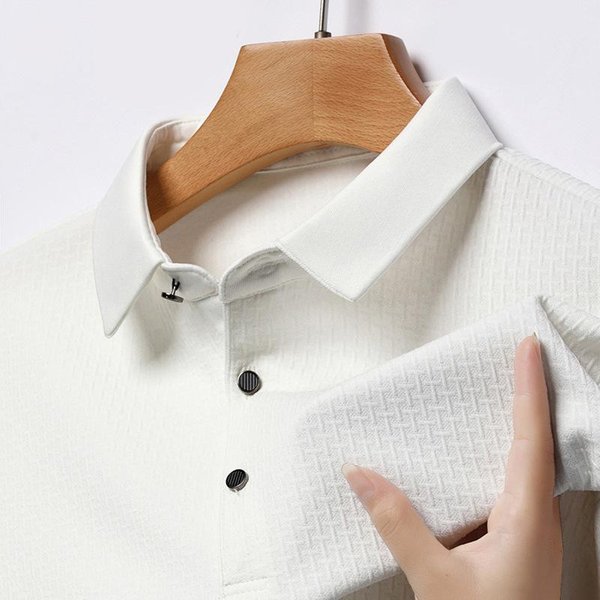 Camiseta De Jacquard De Manga Larga Para Hombre De Primavera Nuevo Estilo Color SóLido Polo Business Casual Para Hombres JóVenes Y De Mediana Edad 4XL Gray-image