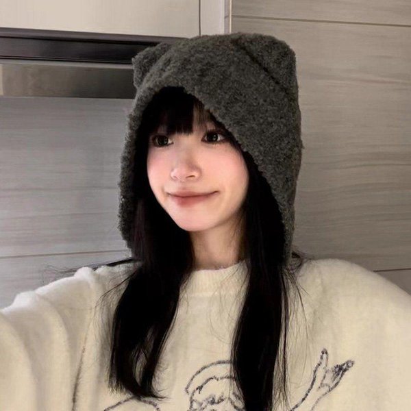 Gorro Con Orejas De Oso Para Mujer, Bonito Y CáLido Gorro De Punto Con ProteccióN Para Las Orejas, VersáTil, Para OtoñO E Invierno. Gris-image