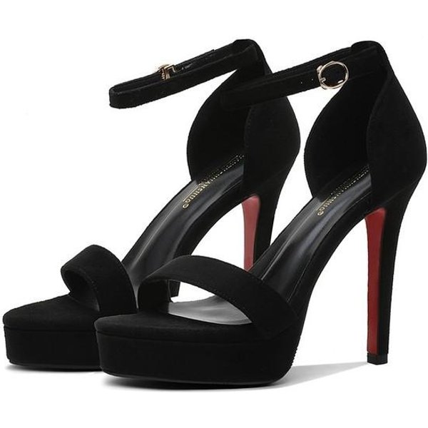 Verano Mujer Tacones Altos 12Cm Plataforma 3 .5Cm Suela Roja Sandalias Dama Gladiador Tiras Sandalias Discoteca Baile De GraduacióN Zapatos Fetiche 38 Negro-image