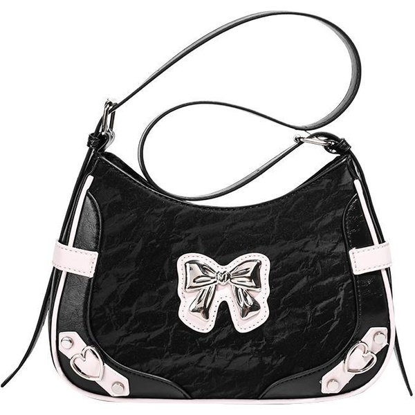 Torba Torba Pod Pachę SłOdka I Urocza Wszechstronna Torba Na Ramię Kontrastowa Kokarda Modna Torba Crossbody Black-image