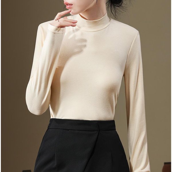Camiseta De Base De Terciopelo Independiente PequeñA Color Café Para Mujer Nueva Ropa Interior De Manga Larga OtoñO E Invierno Moda CáLida Para La Piel Chaqueta Inferior 3XL White-image