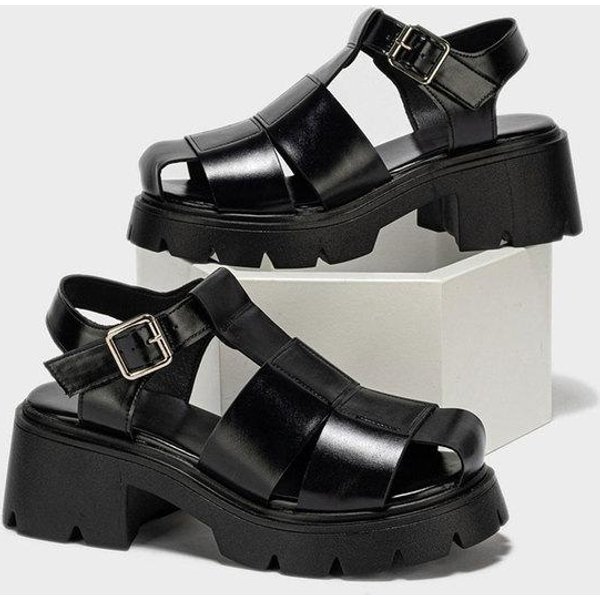 Letnie Czarne Platformowe Damskie SandałY Gladiator Casualowe Buty Rekreacyjne Kwadratowe Obcasy Wysokie Obcasy Rybaczki Grube SandałY 6 Gray-image