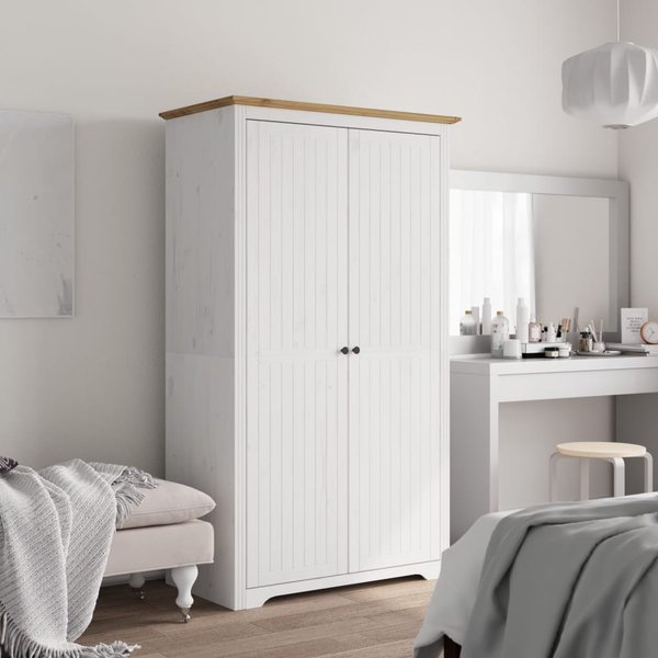 Vidaxl Armario Bodo, Blanco-MarróN, 99X53,5X173 Cm, Madera Maciza De Pino-image