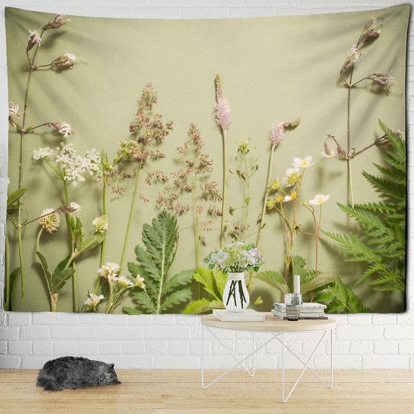 Tapiz De Flores Y Plantas Para Colgar En La Pared, Estilo Bohemio, PsicodéLico, Natural, Sencillo, Hippie, Para Dormitorio Y DecoracióN Del Hogar 150X150Cm-image