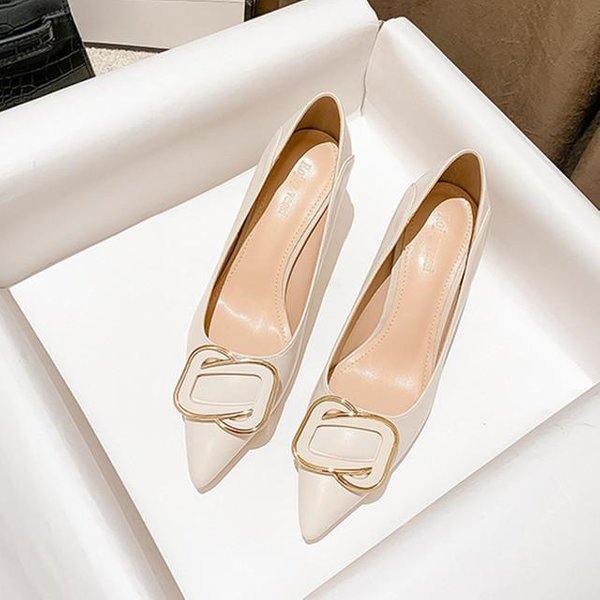 Talla Grande 42 43 Zapatos De SalóN Para Mujer Zapatos De Oficina Moda Primavera Punta Afilada Zapatos De SalóN Para Mujer Tacones Bajos Femeninos Diarios Tacones Altos 41-image