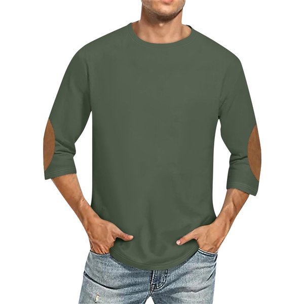 Camiseta De Manga Tres Cuartos Con Cuello Redondo Y Color Liso Para Hombre XL Verde Del EjéRcito-image
