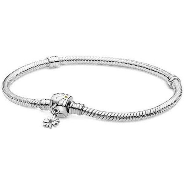 Pulsera De Plata De Ley 925 Maciza Con Abalorios CorazóN Barra T Brazalete Cadena Cierre De Disco Azul Brillante Pulsera Cadena De Serpiente JoyeríA Para Mujer 20Cm White-image
