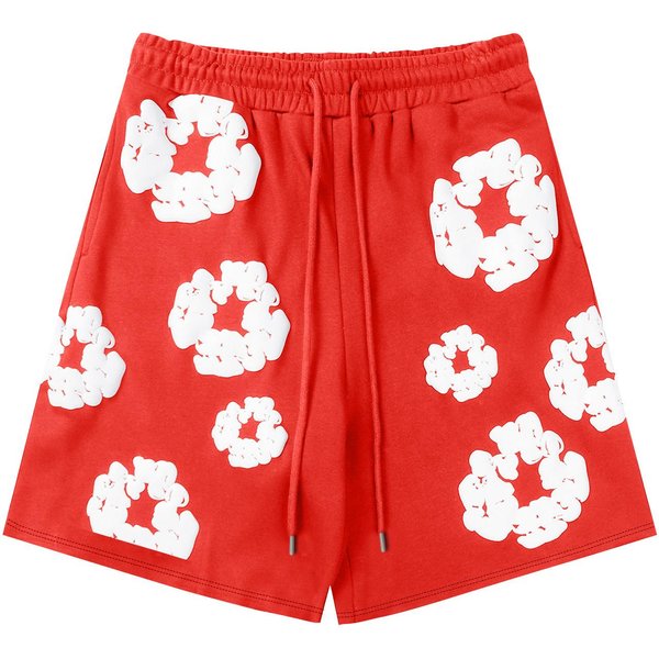 Pantalones Cortos Casuales Rojos Para Hombre Con Estampado Floral Blanco, Cintura EláStica, CóModos Para El Verano M Rojo-image
