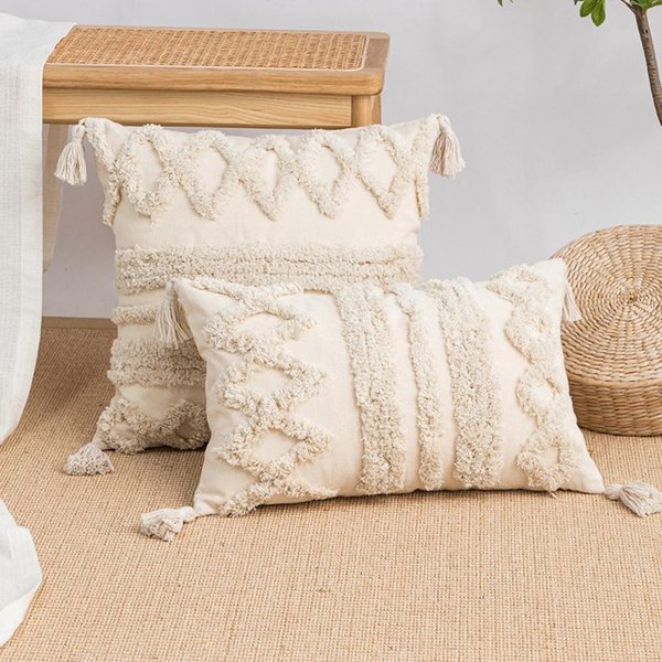 Funda De Almohada Decorativa Bordada Bohemia 45X45 PatróN GeoméTrico Jacquard Lona Naranja Fundas Para Cojines DecoracióN Hogar Sofá 45X45Cm-image