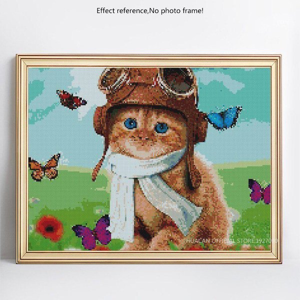 Oferta Bordado De Diamantes Gato Pintura De Diamantes Redondos Completos Animal Imagen De Mosaico 20X30CM-image