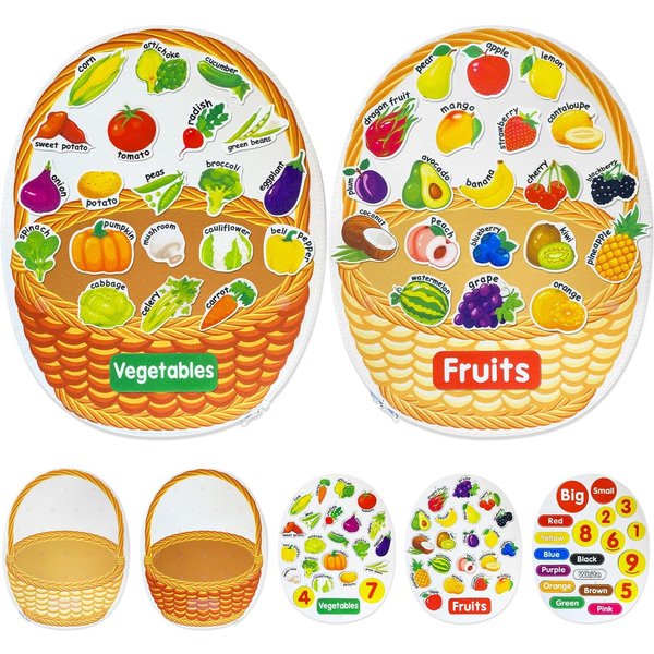 Tablero De Actividades Montessori Para NiñOs PequeñOs Tablero De Aprendizaje De Fieltro Frutas Y Verduras Comunes ClasificacióN Ideal Preescolar Multi-image