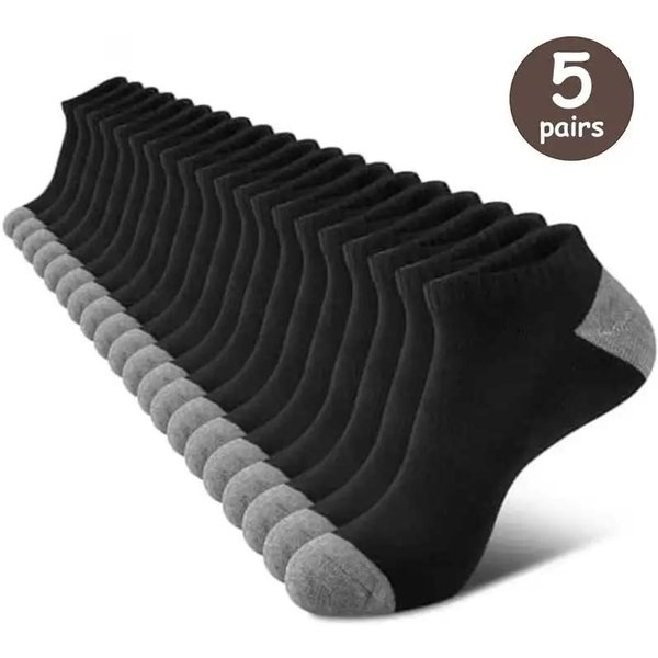 5 Par MęSkie Skarpetki Letnie Modne Proste Wszechstronne MęSkie Skarpetki Do Kostki Wygodne Lekkie OddychająCe Skarpetki Codzienne One Size Black-image