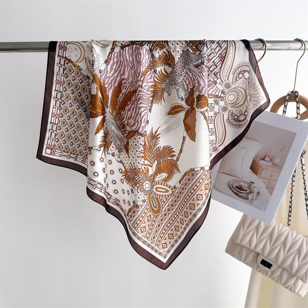 Luksusowy Kwadratowy Jedwabny Szalik Damski 70*70Cm Bandana MięKka Opaska Na WłOsy Chusta HidżAb Zawięź Na Szyję Opaska Do WłOsóW Opaska Na GłOwę Foulard 70X70Cm-image