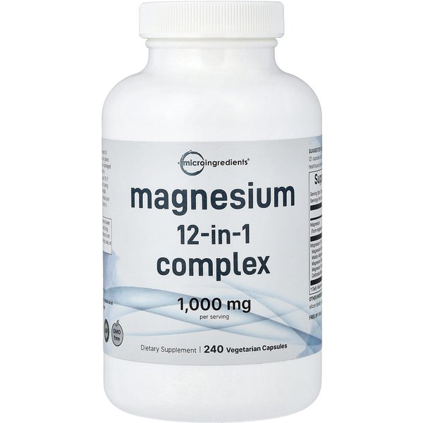 Micro Ingredients, Kompleks Magnezu 12 W 1, KapsułKi Warzywne 240 Tabletek (500 Mg Na KapsułKę)-image