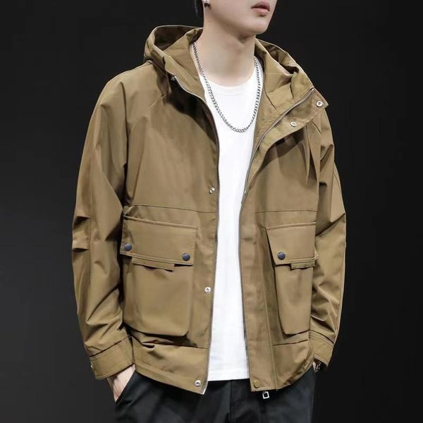 Chaqueta Holgada Con Capucha Para Hombre Primavera Y OtoñO Multibolsillos Talla Grande Chaqueta Casual Para Hombre Primavera Nuevo Estilo M Brown-image