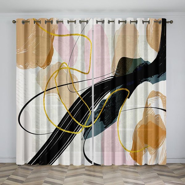 DiseñO De Arte GeoméTrico Abstracto Moderno Graffiti 2 Piezas Cortina De Ventana Con Sombreado Fino Para DecoracióN De Sala De Estar Dormitorio 100W130H(Cm)40X51In&Grommet Top-image