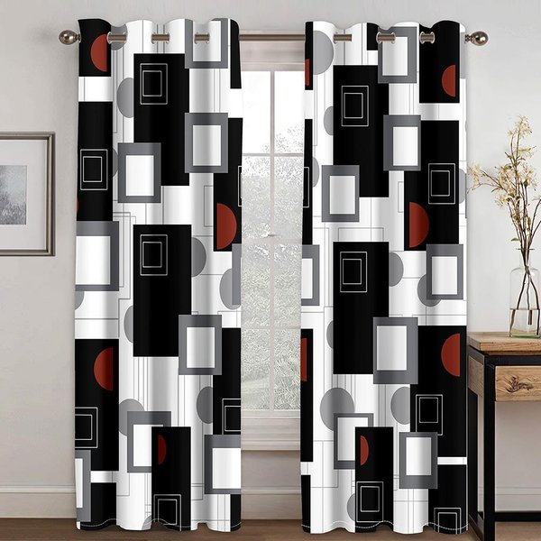 Cortinas GeoméTricas Abstractas Modernas 3D Estilo DiseñO Rubí Y Negro 2 Paneles DecoracióN Para Sala De Estar Dormitorio BalcóN ÁRea De PreparacióN De Alimentos Cortinas 50W130H(Cm)X2&Grommet Top-image