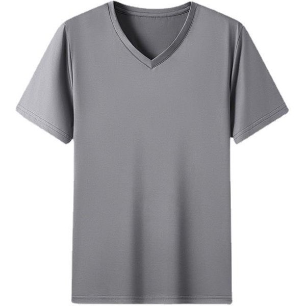 Camiseta De Manga Corta Para Hombre Cuello En V Color SóLido Verano Nueva Casual Joven Y De Edad Media Camisa Moderna Para Hombre XL-image