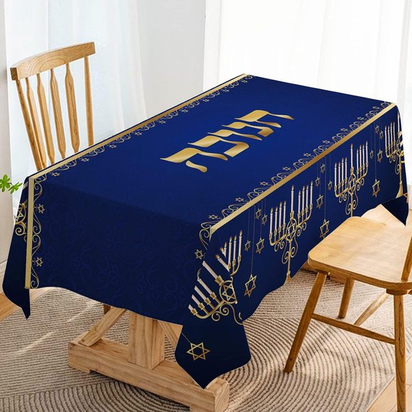 Mantel Rectangular Para Hanukkah Menorá DecoracióN Fiesta JudíA De Chanukah Estrella De David Cubierta De Mesa Lavable Mesa De Cocina Comedor 140X180Cm-image