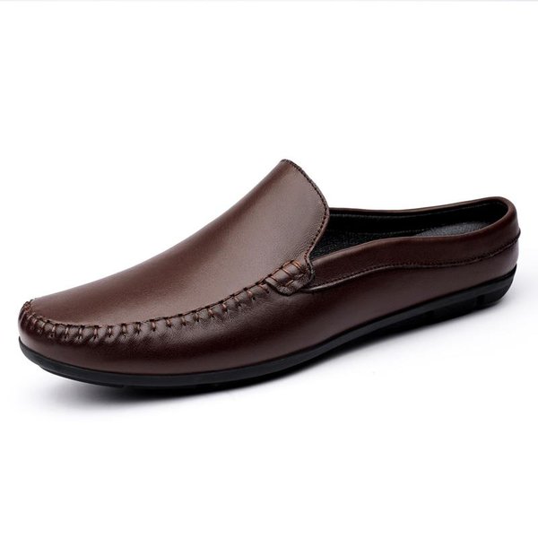 Letnie Mulesy MęSkie Buty Eleganckie PółButy MęSkie Mokasyny Bez PięTy SkóRzane Buty Codzienne Mokasyny Kapcie Wsuwane PłAskie SandałY 45 BrąZowy-image