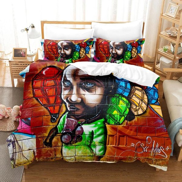 Hippie Graffiti Zestaw PośCieli Hip Hop Zestaw Poszwy Na KołDrę Rozmiar King Queen Dla Dzieci ChłOpcóW MłOdzieżY Pokrowiec Na KołDrę Nowoczesny Pokrowiec Street Art 70X133Cm-image